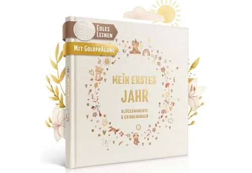 Eulentaler Tagebuch I Mein erstes Jahr I Von Pädagogen gestaltet I Boho I, Mit echtem Leinenbezug und Goldprägung