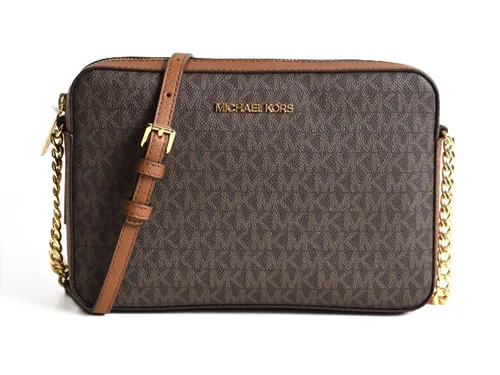 MICHAEL KORS JET SET ITEM CROSSBODY Tasche in Braun - Umhängetasche aus hochwertigem PVC/Leder mit elegantem MK-Logo, ideal für stilvolle Damen. Praktischer Reißverschluss und verstellbarer Gurt für optimalen Tragekomfort.