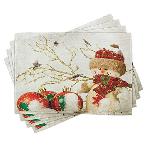 ABAKUHAUS Weihnachten Platzmatten, Bunte Jolly Zeiten, Waschbare Stoff Esszimmer Küche Tischdekorations Digitaldruck, Grau Rot