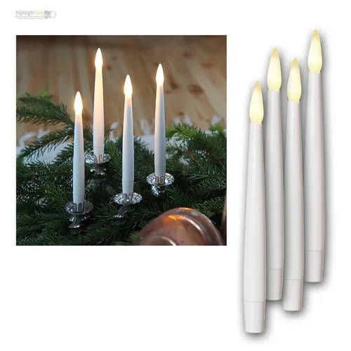 LED Kerzen 4er Set PAULINA, flackernd und batteriebetrieben - Kategorie: Kerzen & Teelichter. Diese flammenlosen LED-Kerzen sind rauchfrei und tropffrei, ideal für eine sichere und stimmungsvolle Beleuchtung in jedem Raum.