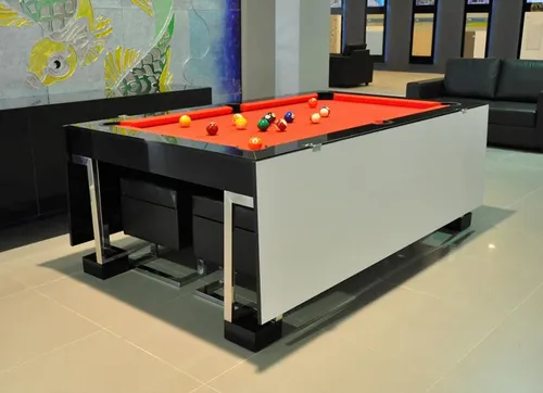 Billardtisch 7FT – Esstisch und Spieltisch in Schwarz - Vielseitiger 7 Fuß Billardtisch, ideal für Spielabende und als stilvoller Esstisch, Maße: 231.5 x 132.5 cm.