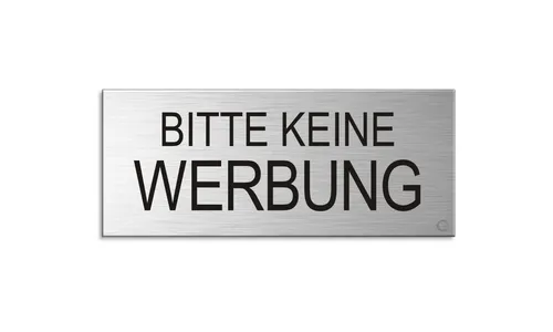 Briefkastenschild Bitte keine Werbung 60x25  mm Aluminium Edelstahloptik selbstk