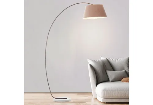 BRILLIANT Brok Bogenstandleuchte 2,0m braun/grau - Standleuchte mit schwenkbarem Schirm für gezielte Ausleuchtung, Fußschalter für flexibles Schalten und Betonfuß für stabilen Stand. Ideal für große oder verwinkelte Räume.