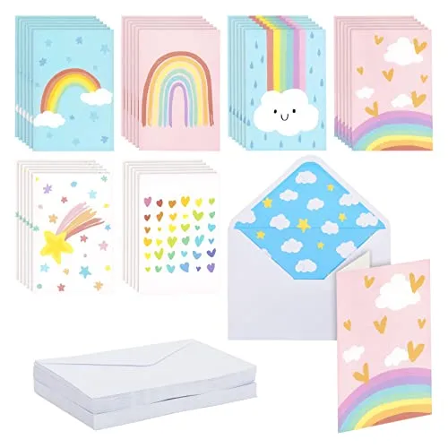 Paper Junkie Dankeskarten, 10,2 x 15,2 cm, mehrfarbig, 48 Stück, zeitgenössisch, Blanko-Karten mit Umschlägen für Kinder & Regenbogen-Notizkarten für Schreibwaren-Set