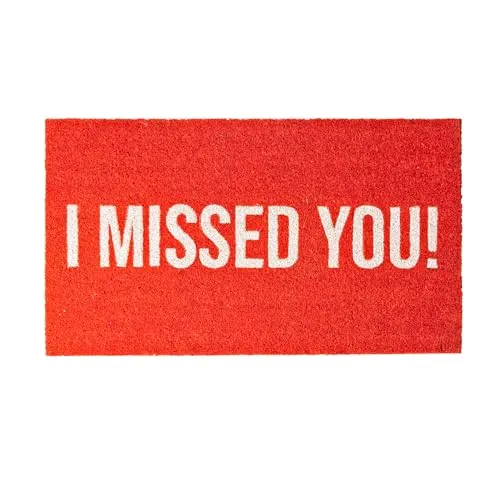 Fisura – Fußmatte I Missed You“ aus Kokosfaser mit Rutschfester PVC-Unterseite. Handbemalte rote Innenmatte mit lustigem Spruch. Maße: 70 cm x 40 cm.