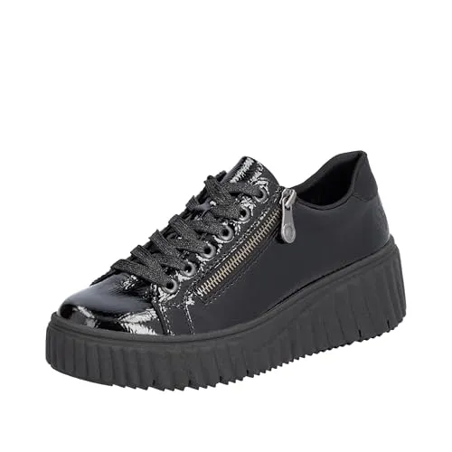 N2501 Damen Sneaker in Schwarz, Gr. 40 - Modischer Damen Sneaker mit Reißverschluss und Schnürung, gepolsterter und herausnehmbarer Einlegesohle für optimalen Tragekomfort.