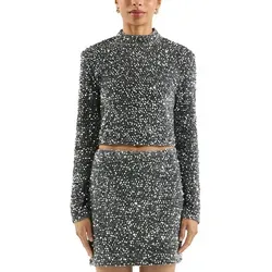 QS Langarmshirt mit Pailletten in Silber L (40) - Stylisches Langarmshirt mit Paillettenbesatz, ideal für einen glamourösen Look. Pflegeleicht und bequem, perfekt für den Alltag. Größe L (40), Slim Fit.
