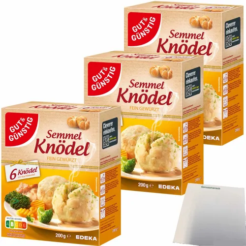 Gut&Günstig Semmelknödel im Kochbeutel 18 Knödel 3er Pack 3x200g Packung usy