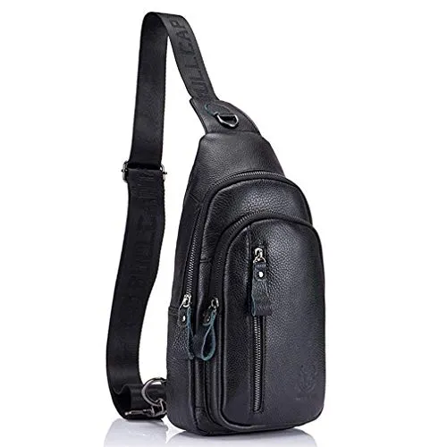 Xieben Hebetag Schultertasche, Rucksack aus Leder, für Damen und Herren, Schultertasche, Tagesrucksack, Tagesrucksack, Outdoor-Reisen, Schwarz