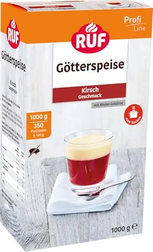 RUF Götterspeise Rindergelatine Kirsch, Wackelpudding rot ohne Schweinegelatine mit Kirsch Geschmack, Götterspeise Pulver Gelatine Rind, 1 x 1000g