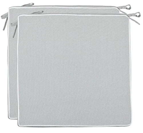 Brandsseller 2er Set Sitzkissen 40x40x4 cm – Wasser- & schmutzabweisende Stuhlkissen mit Bindebändern & Paspel – Für Innen & Außen – Garten, Terrasse, Küche – Hellgrau