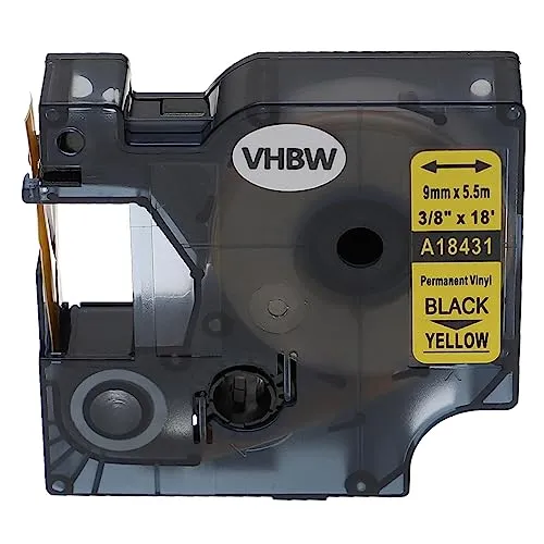 vhbw Schriftband-Kassette kompatibel mit Dymo Rhino 6000, 5000, 5200, 4200, 3000, 1000 Etiketten-Drucker 5m x 9mm Schwarz auf Gelb