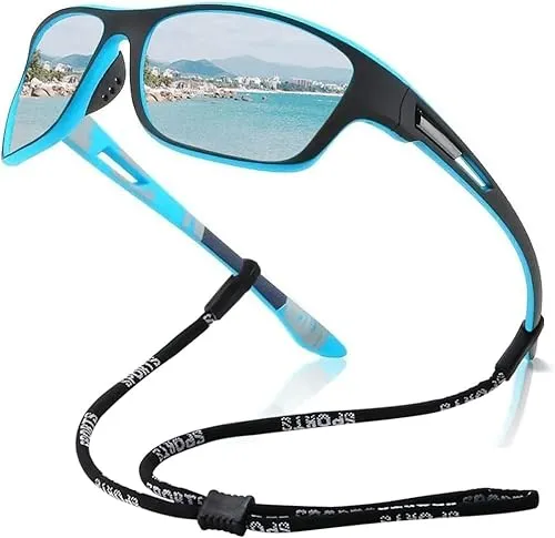 FDEETY Polarisierte Sportbrille Sonnenbrille für Herren und Damen mit UV400 Schutz Sport Radfahren MTB Sportsonnenbrille Radbrille Angeln Golf Laufen (Blau)
