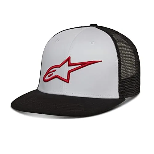 Alpinestars Corp Trucker Baseball Kappe, Weiss Schwarz - Stylische Trucker-Baseballkappe mit flachem, gesticktem Logo, ideal für modebewusste Männer und Outdoor-Aktivitäten.