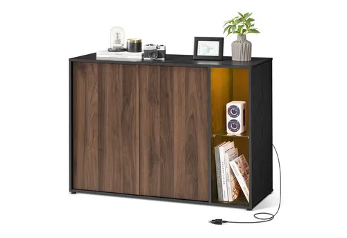 SONGMICS HOME Sideboard Aufbewahrungsschrank mit Beleuchtung
