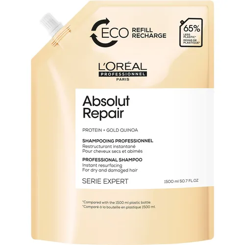 L'Oreal Serie Expert Absolut Repair Refill Shampoo 1,5 L - Shampoo für strapaziertes Haar, repariert und stärkt die Haarstruktur für gesund aussehendes Haar.