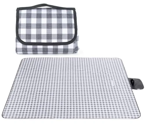 Cotton Market Picknickdecke Wasserdicht und Sandresistent XXL - Outdoor Decke - Picknickdecke Groß - Strandmatte Aussen - Grau - kariert