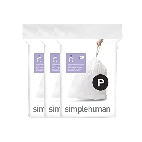 simplehuman CW0263 Code P passgenaue Müllbeutel, 50-60 Liters, 3 x Packung mit 20 (60 Stück), weißer Kunststoff