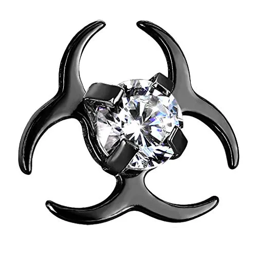 Piercingfaktor Aufsatz für Dermal Anchor Piercing Hautanker Implantat Skin Diver Strass Kristall Biohazard Symbol Schwarz