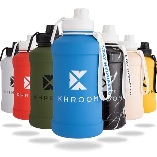 Khroom Edelstahl Trinkflasche 1,3L & 2,2L – Auslaufsicher und Kohlensäure geeignet - Thermobehälter aus Edelstahl, BPA-frei und bruchsicher. Ideal für Sport und Outdoor-Aktivitäten, mit praktischem Schraubverschluss.