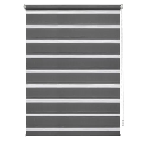 GARDINIA EASYFIX Doppelrollo mit Montageschiene, Duo-Rollo, Seitenzugrollo, Transparente und blickdichte Streifen, Stufenlos verstellbar, Anthrazit, 60 x 150 cm