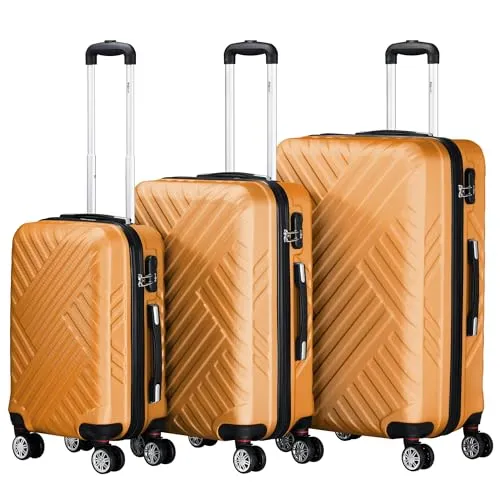 Zelsius Koffer Set 3 Stück, Orange - Gepäck-Sets | 3-teiliges Set aus robustem ABS mit Zahlenschloss und doppelten Rollen für müheloses Reisen und optimale Sicherheit.