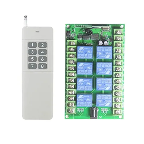 Funkempfänger für Fernbedienung - 8 Kanäle Funkschalter - Funk-Wandsender zur drahtlosen Steuerung von Geräten bis 500m Reichweite. Ideal für Heizungen, Beleuchtung und mehr. Einfache Installation und Programmierung dank Lerntaste.