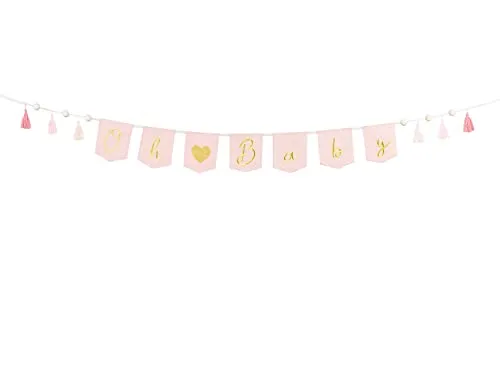 Produktbild Girlande Banner Oh Baby 12x260cm Wimpelkette Stoff Quasten Deko Babyparty Babyshower Geburt Mädchen