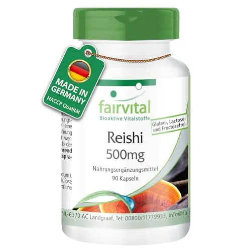 Fairvital | Reishi Kapseln 500mg - 90 Kapseln - HOCHDOSIERT - Ganoderma lucidum Pilzpulver - VEGAN