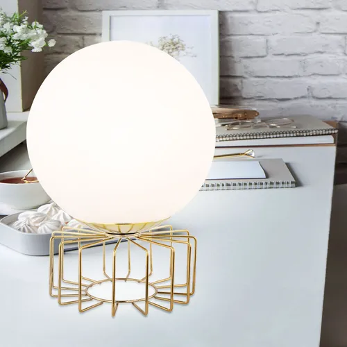 Tischlampe Tischleuchte rund Glas opal Schalter messing Metall 15 cm Wohn