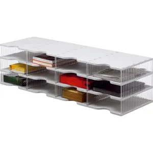 Styro Sortierstation 228-0403 Styrobig Quadro, A4 - 12 Fächer, 3 Etagen - Ablagesysteme mit 12 Fächern auf 3 Etagen, extrem belastbar und transparent für beste Übersicht. Ideal zum Einbau in Schränken und Regalen, einfach erweiterbar!
