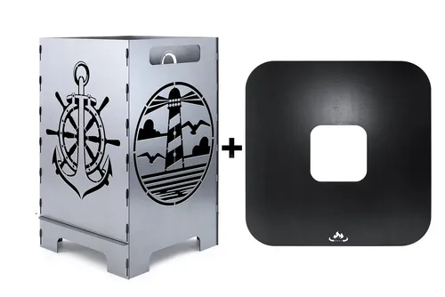 teileplus24 FT06 Feuertonne + Feuerplatte - Komplettset für Grillfreunde - Grills & Feuertonnen: Massiver Stahl für Lagerfeuer und Grillvergnügen. Einfaches Stecksystem für mühelose Handhabung und Reinigung.