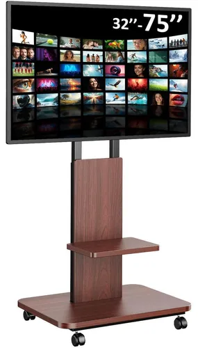 TV Ständer Rollbar mit Holzablage für 32-75 Zoll Fernseher
