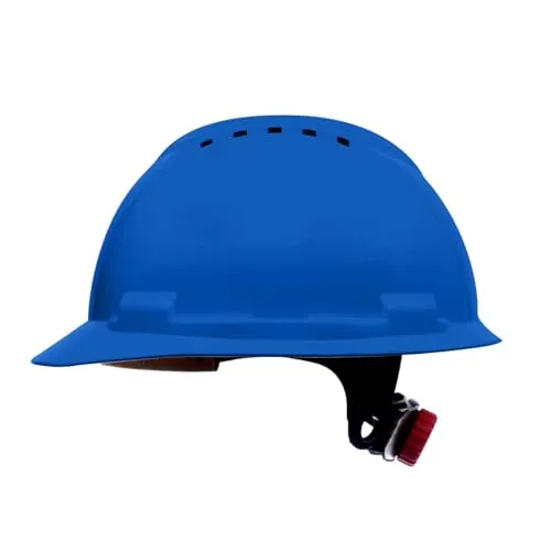 Stenso BBU Bauhelm SP200T Schutzhelm Bauarbeiterhelm - EN 397 Zertifiziert, Leicht & Belüftet, HDPE, 4-Punkt-Befestigung, Kurzes Visier, Schraubenverstellung, 348g, Zubehör-Öffnungen Blau x 1