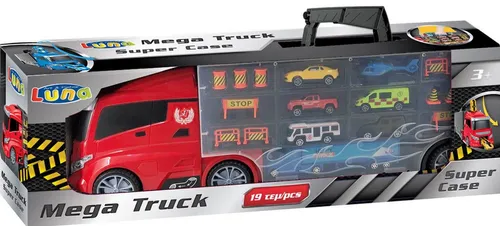 Diakakis Spielzeug-Transporter LKW Tragekoffer City 19-tlg. Autos - Spielzeug-Transporter LKW mit 19 Teilen, ideal für stundenlangen Spielspaß. Bespielbarer Koffer mit versenkbarem Tragegriff und integrierter Startrampe für Fahrzeuge.