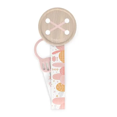 SUAVINEX, Schnullerkette, Schnullerband, Clip, für Babys +0 Monate, Schnullerkette Stoff, Weiche und Flexible, Dreams Pink