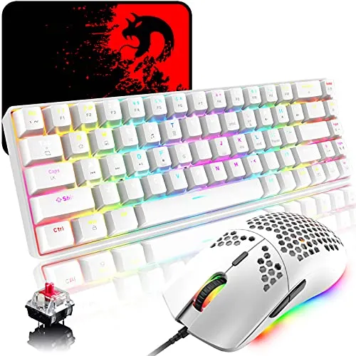 RGB Gaming Tastatur und Maus Set Klein, 60% Mini Chroma - Gaming-Tastatur und -Maus Combo mit 68 Tasten, RGB-Hintergrundbeleuchtung und 6400 DPI. Kompakt, ergonomisch und ideal für lange Gaming-Sessions.