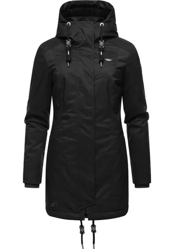 Ragwear Damen Mantel Tunned YOUMODO Black23 3XL - Funktionsjacken: Eleganter, veganer Wintermantel mit Kapuze, warmem Teddyfell-Futter und winddichtem Design – perfekt für die kalte Jahreszeit!