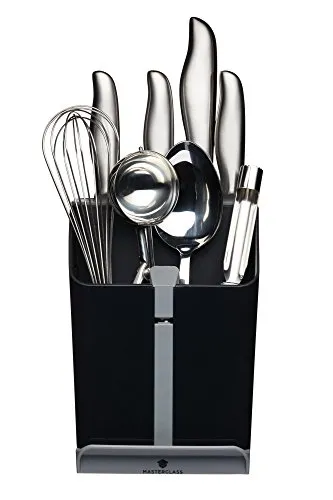 MasterClass Smart Space All-in-1-Messerblock und Utensilienhalter mit Keramik-Messerschärfer, 15,5 x 14,5 x 20,5 cm (6'' x 5,5'' x 8'') - Schwarz / Grau