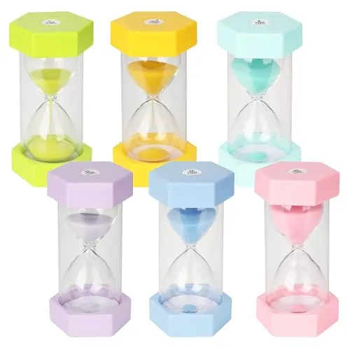 Stück Bunter Sanduhren für Kinder,Buntes Sanduhren Set 1/3/5/10/15/30 Minuten,Farbtimer, Zeitmesser Sanduhren, Geeignet für Küche, Zuhause, Kinderleben,Spieltimer (Makkaronfarbe(1/3/5/10/15/30 Min)) 6