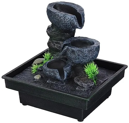 pajoma® Floating Stones Zimmerbrunnen H 20 cm - Tischbrunnen mit 3-stufigem Wasserfluss in Naturoptik, ideal für Wohnzimmer, Büro oder Spa – sorgt für Entspannung und Wohlgefühl.