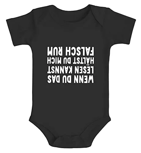 MoonWorks® Baby Body Wenn du das lesen kannst hälst du mich falschrum lustige Sprüche Bio-Baumwolle Jungen & Mädchen schwarz 3-6 Monate