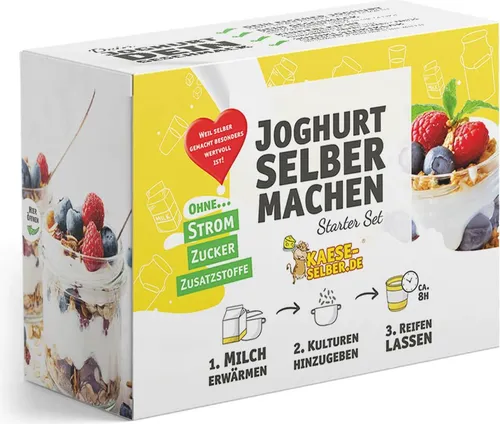Joghurt selber machen Starter Set – Wählen Sie Ihre Joghurtkultur - Joghurtbereiter für die einfache Herstellung von gesundem, zuckerfreiem Joghurt zu Hause. Enthält alles Notwendige, inklusive einer wählbaren Joghurtkultur für individuellen Geschmack.