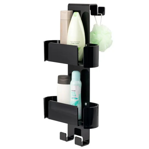 bremermann Duschregal mit Haken, schwarz - Duschkörbe & Duschablagen - Praktisches Regal zum Einhängen mit 2 Körben und 4 Haken für Handtücher, ideal zur optimalen Nutzung des Duschraums ohne Bohren.