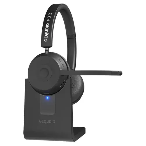 GEQUDIO Bluetooth Headset GB-2 mit Ladestation - Kopfhörer mit praktischem Lade-Dock, ideal für kabelloses Musikhören und Telefonieren unterwegs.