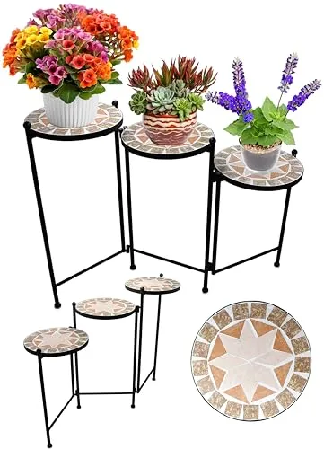 Stephans Möbelbörse Mosaik Blumenständer, Blumentreppe Metall, Blumentopf Ständer 3 Ebenen, Pflanzenständer, Blumenregal, Blumenpodest, Pflanzenregal für Garten, Balkon, Terrasse - Innen und Außen