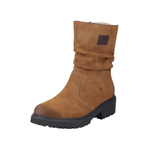 RIEKER Winterstiefelette, hellbraun used - Wanderschuhe mit slouchy Schaft und Innenreißverschluss für einfachen Einstieg, ideal für kalte Tage und lange Spaziergänge.