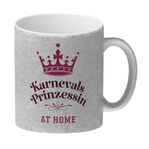 speecheese Karnevals Prinzessin Glitzer-Kaffeebecher mit pinker Krone Lustiger Becher für Karnevalsfreunde Jecken und Freunde der Narren
