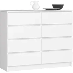 Kommode AKORD K120 Weiß mit 8 Schubladen - Kommode in Weiß mit 8 geräumigen Schubladen, ideal für viel Stauraum und eine elegante Optik in Ihrem Wohnraum. Perfekt für die Organisation und Aufbewahrung.