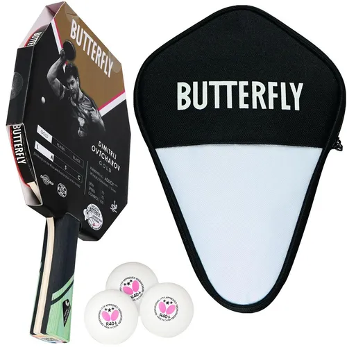 Butterfly 1x Dimitrij Ovtcharov Gold Schläger - Komplettschläger für Unisex Erwachsene, ideal für Allround-Spieler, inklusive Tischtennishülle und 3 Bällen für sofortigen Spielspaß.